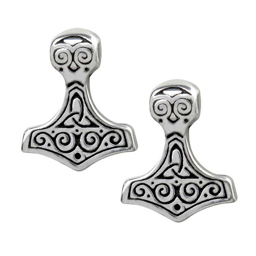 Thor Hammer Pewter Stud Earrings Alchemy Gothic E384 Purple Leopard