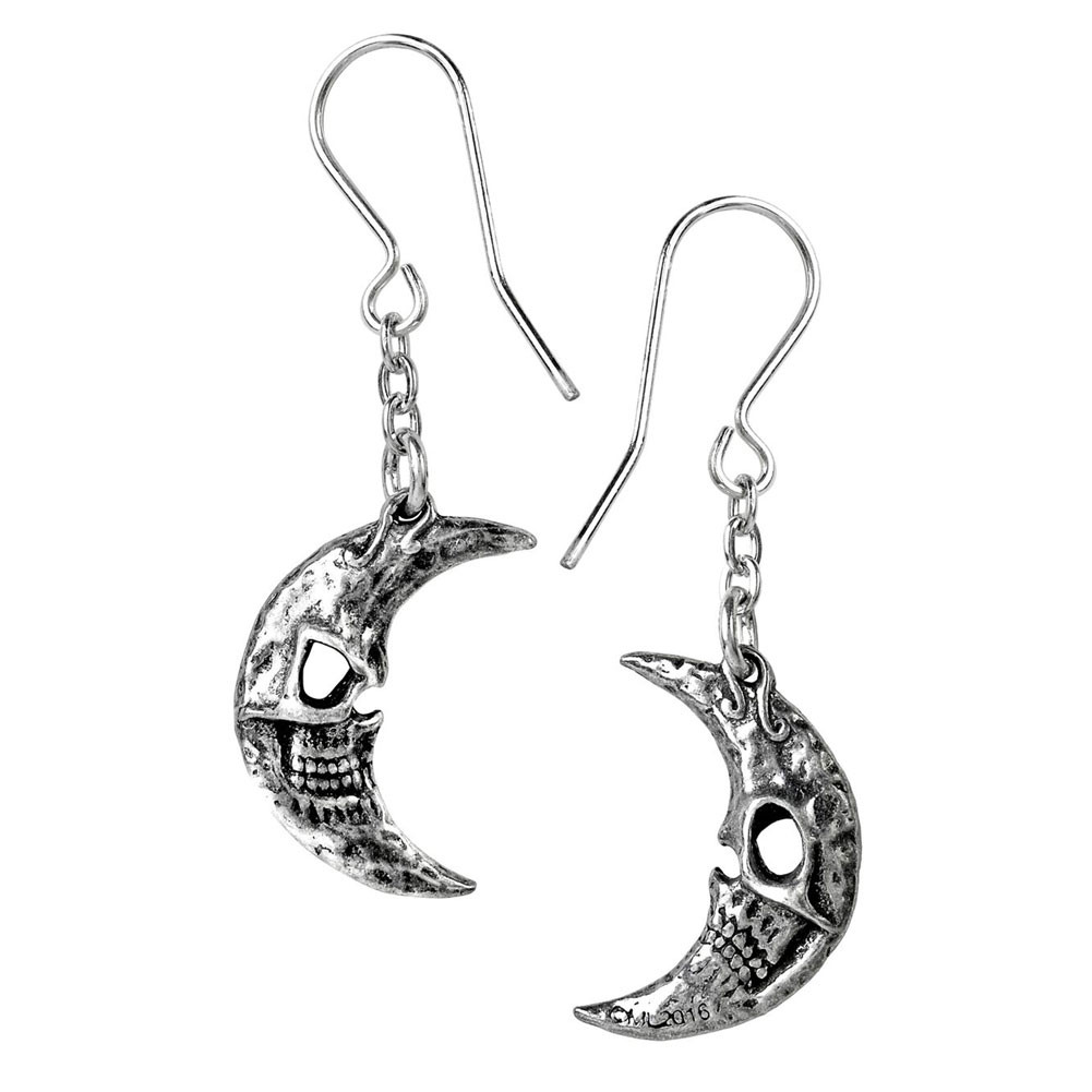 Crescent Tragic Moon Dangle Earrings Alchemy Gothic E385 Purple Leopard Boutique