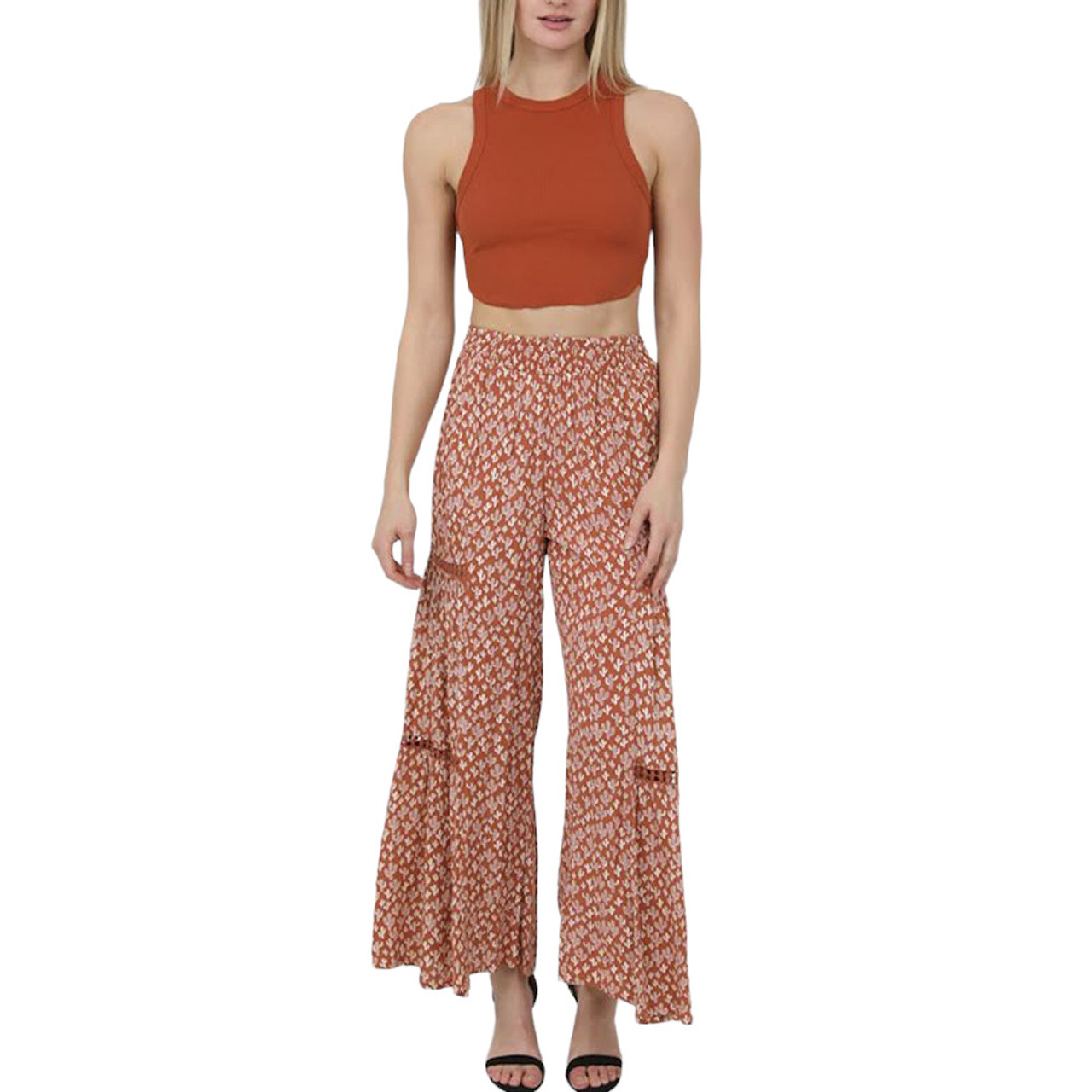 ANGIE CACTUS PRINT WIDE LEG PANTS | PURPLE LEOPARD BOUTIQUE