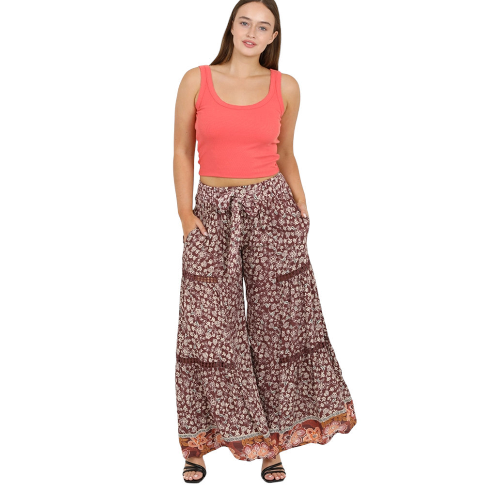 ANGIE FLORAL PRINT WIDE LEG PANTS | PURPLE LEOPARD BOUTIQUE