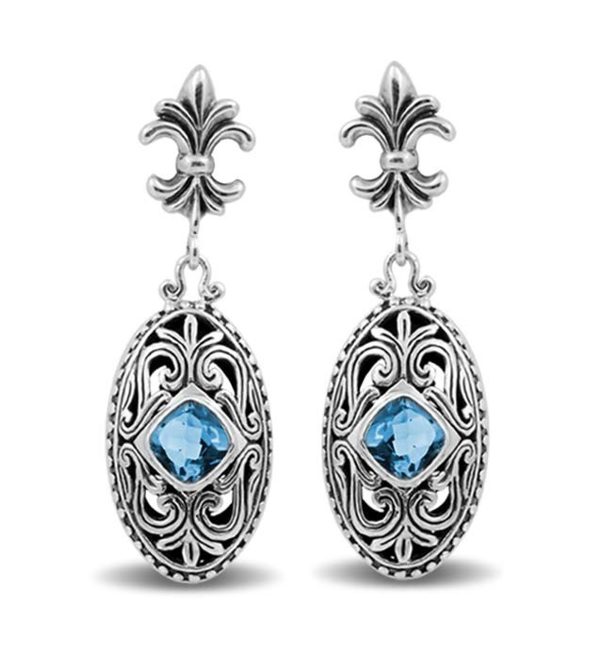 December (Blue Topaz) Birthstone Earrings Created with Zircondia® Crystals  by Philip Jones Jewellery