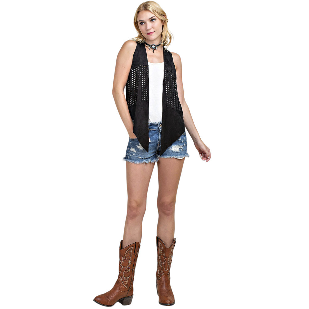 VOCAL FAUX SUEDE STUD FRINGE VEST | PURPLE LEOPARD BOUTIQUE