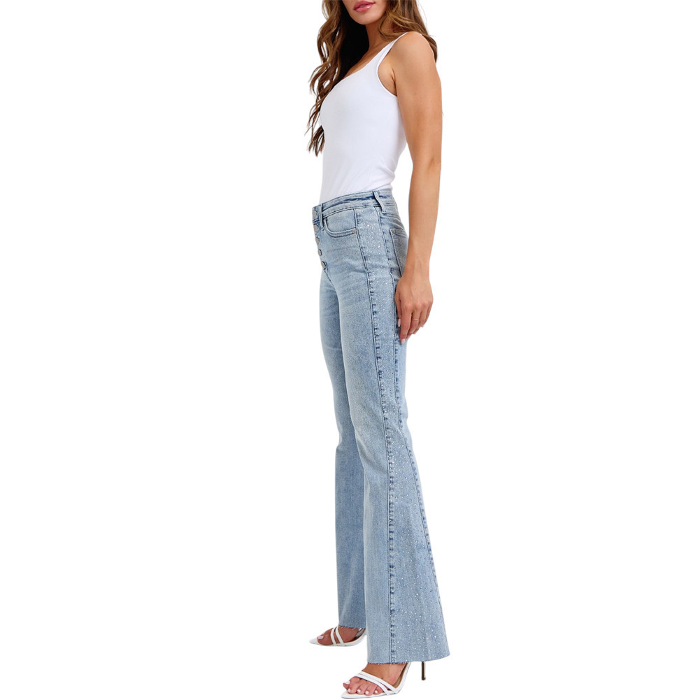 JUDY BLUE RHINESTONE FLARE JEANS | PURPLE LEOPARD BOUTIQUE