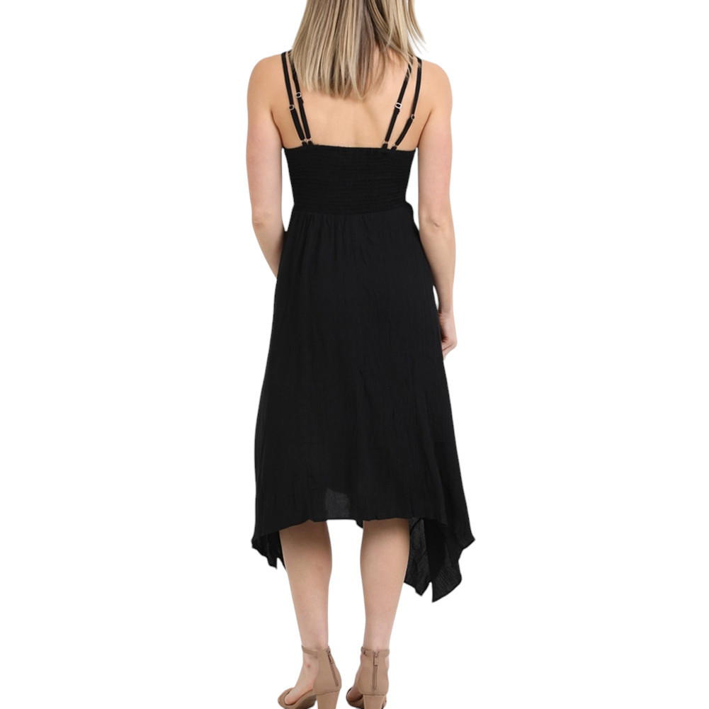 Angie Clothing Black Hanky Hem Lace Insets Midi Dress Angie Clothing Black Hanky Hem Lace Insets Midi Dress