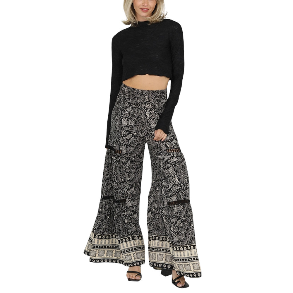 ANGIE TROPICAL PRINT WIDE LEG PANTS | PURPLE LEOPARD BOUTIQUE