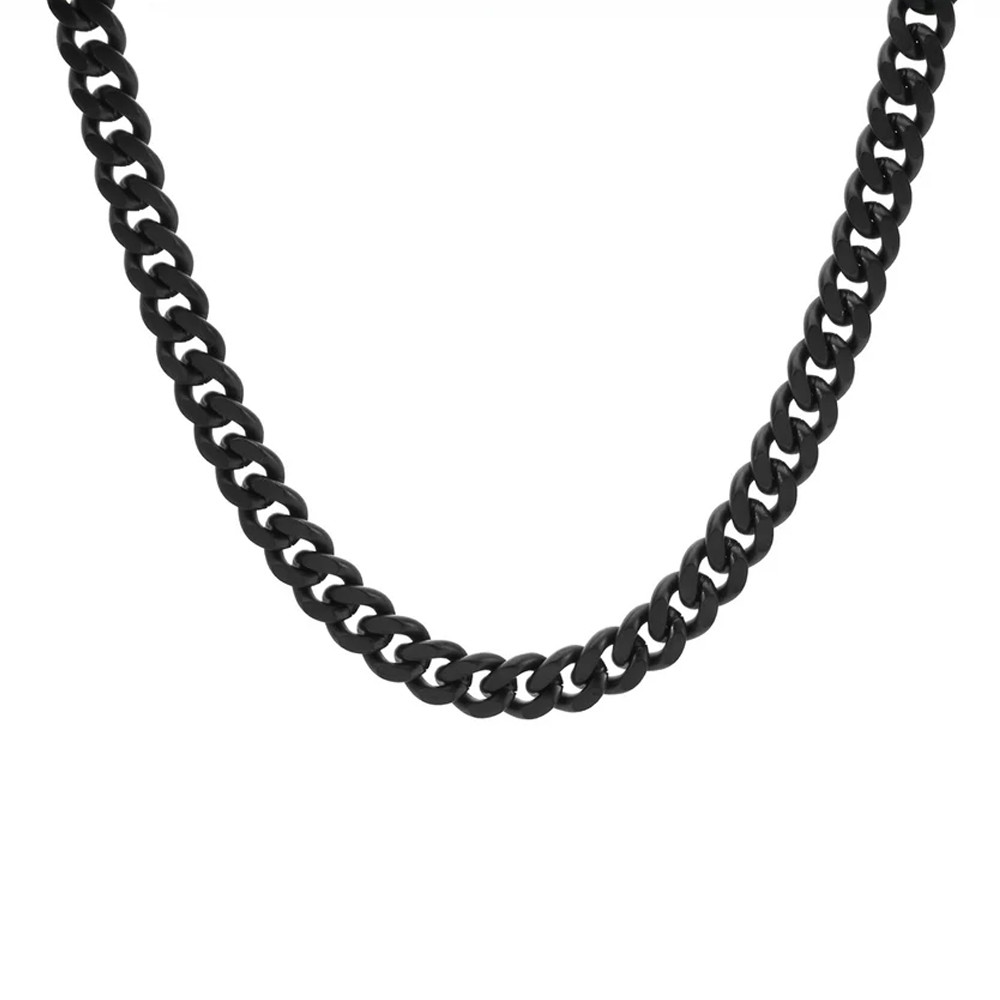 UNISEX CUBAN LINK BLACK COLOR STAINLESS STEEL CHAIN NECKLACE