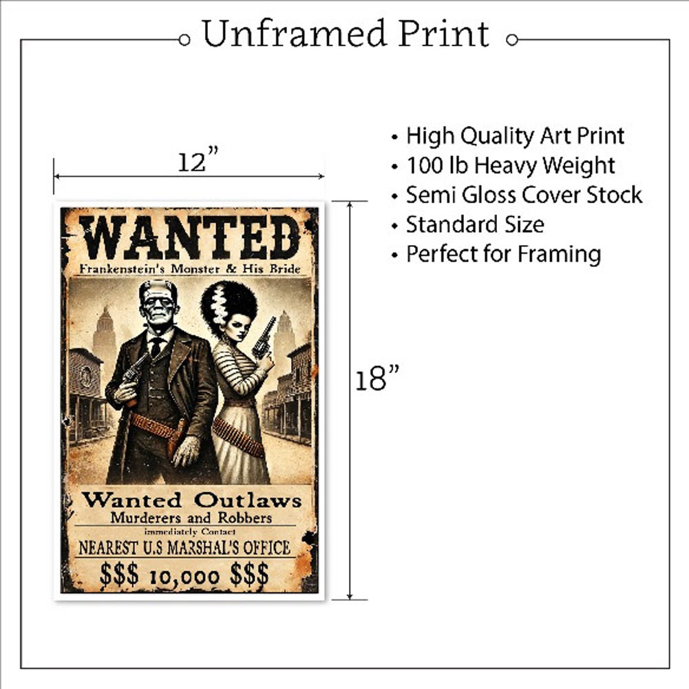 FRANKENSTEIN WANTED POSTER ART PRINT | PURPLE LEOPARD BOUTIQUE