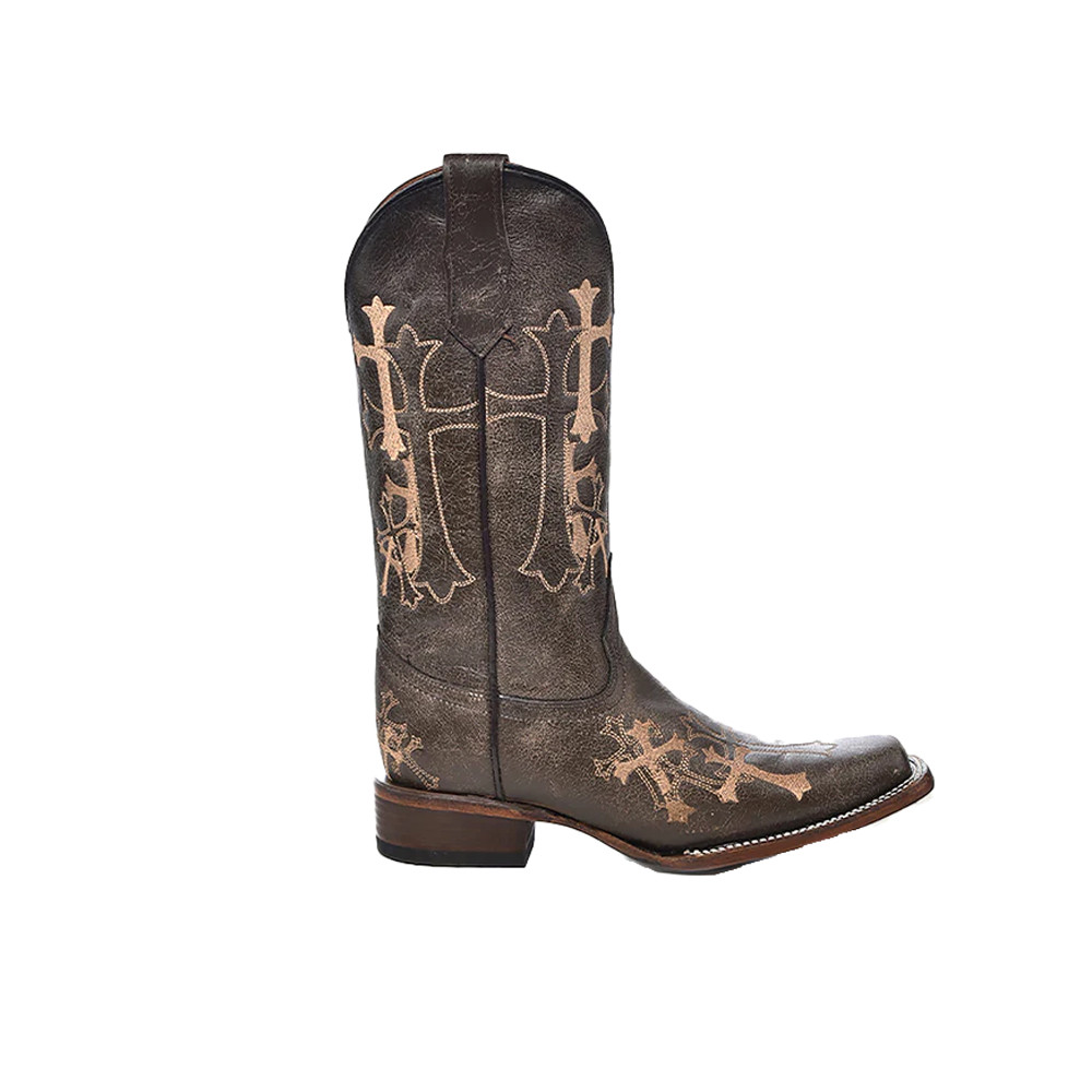 CIRCLE G BROWN EMBROIDERED CROSS COWBOY BOOTS | PURPLE LEOPARD