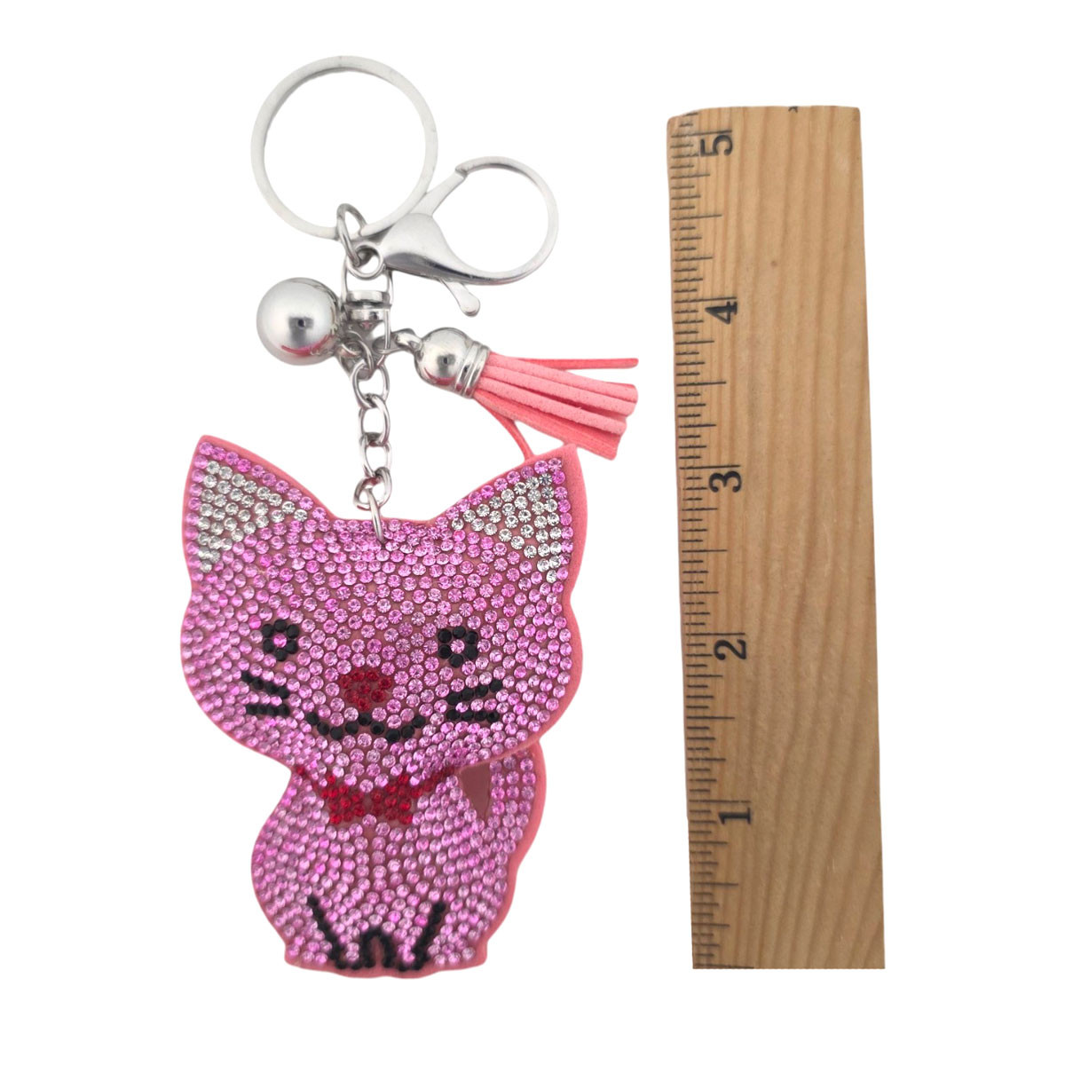 PINK RHINESTONE KITTY CAT KEYCHAIN | PURPLE LEOPARD BOUTIQUE