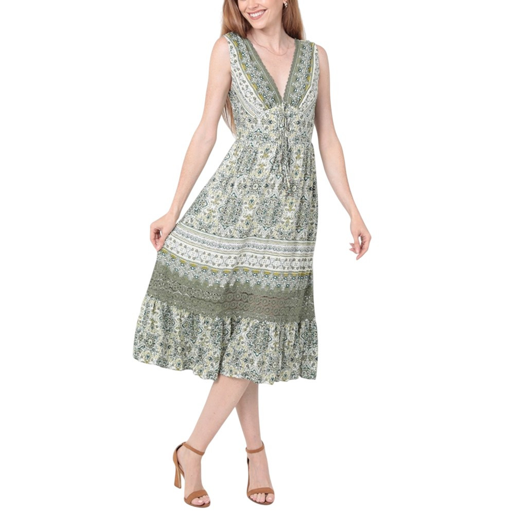 ANGIE V-NECK BOHO PRINT MIDI DRESS | PURPLE LEOPARD BOUTIQUE