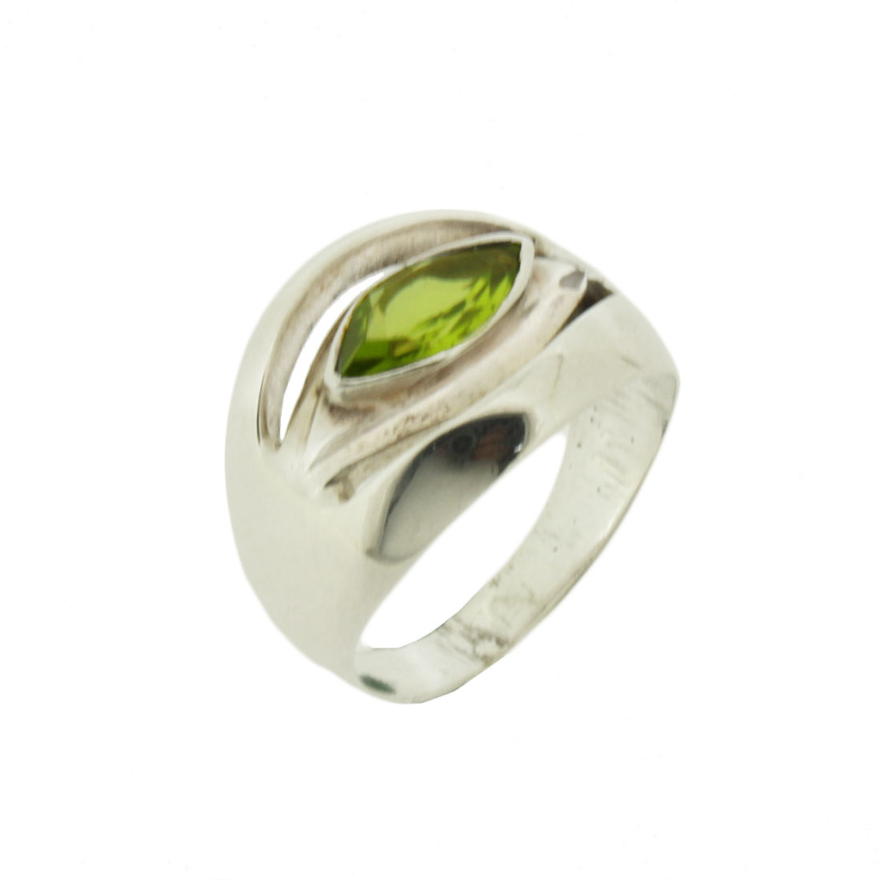 Green Faceted Marquise Peridot Sterling Silver Ring - Purple Leopard ...
