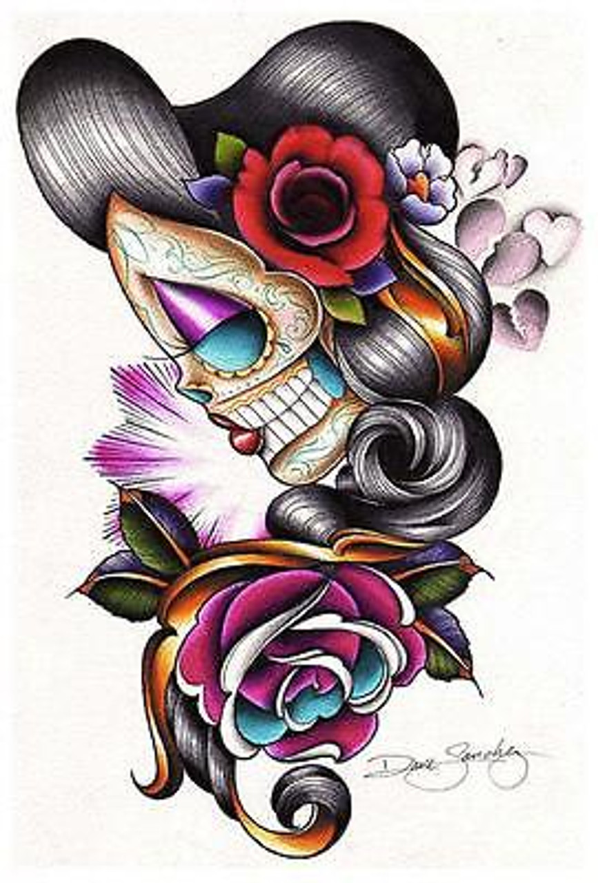 day of the dead skull girl art