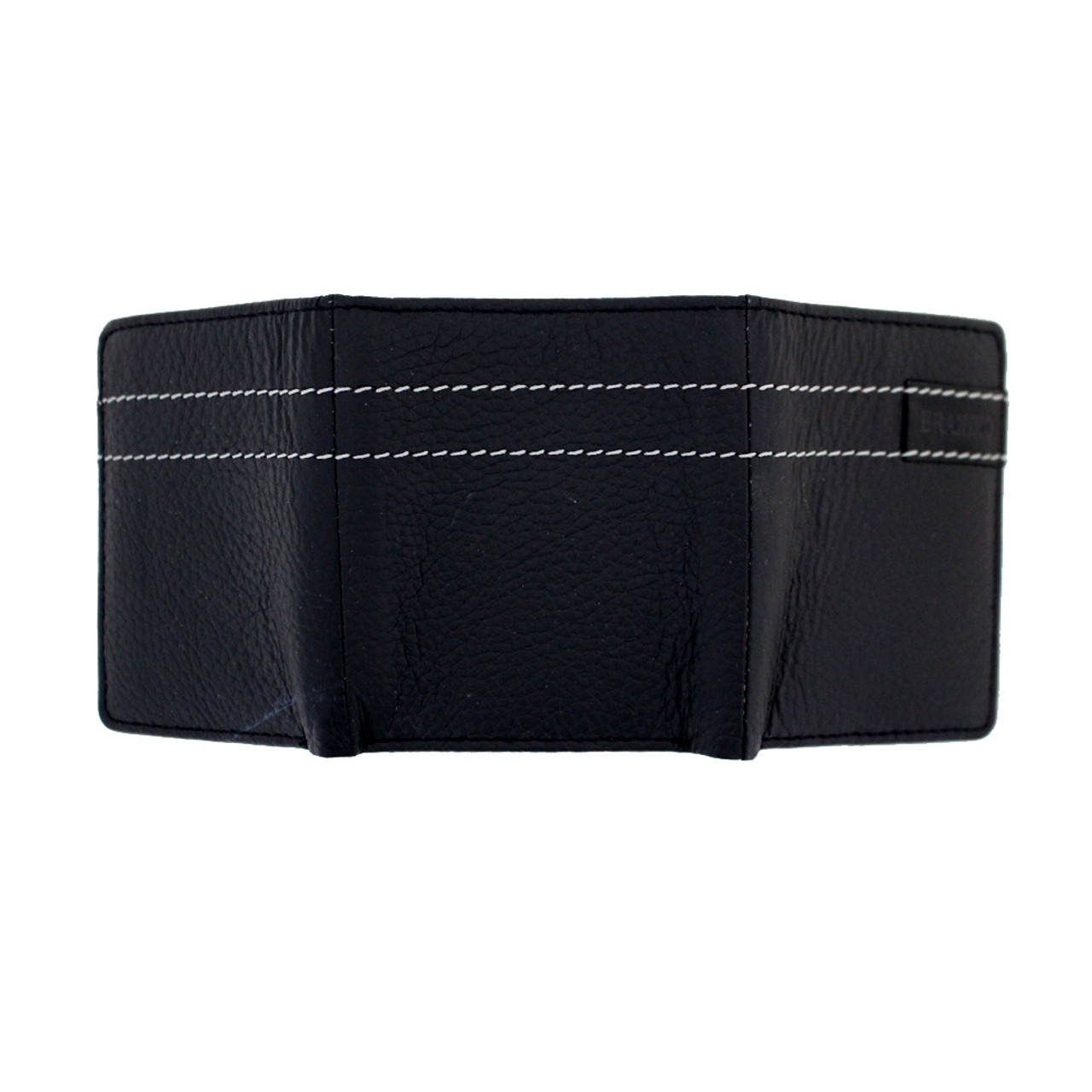 Men&#39;s Tri-Fold Genuine Black Leather Wallet Billfold with White Stitching - Purple Leopard Boutique