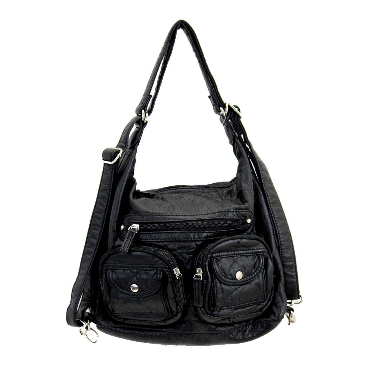 Black Purse or Backpack Faux Leather Stonewashed Hobo Shoulder Bag ...