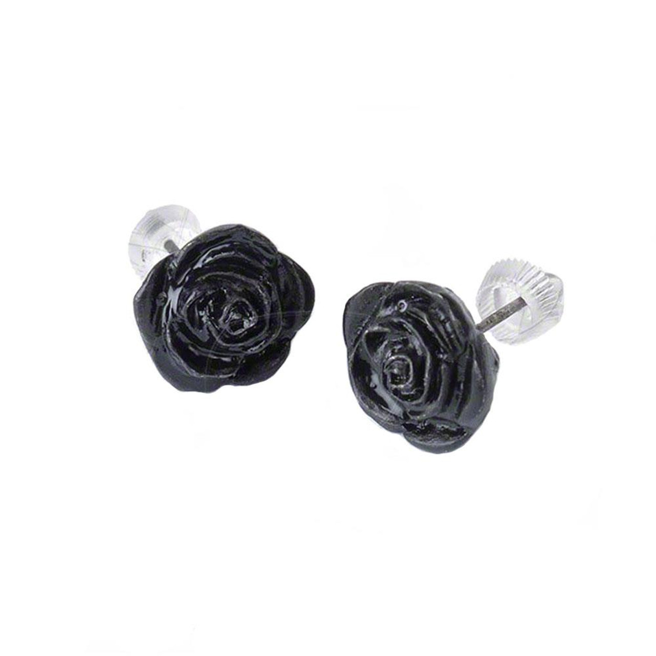 Wounded Love Earrings with Thorny Hearts and Gothic Black Roses