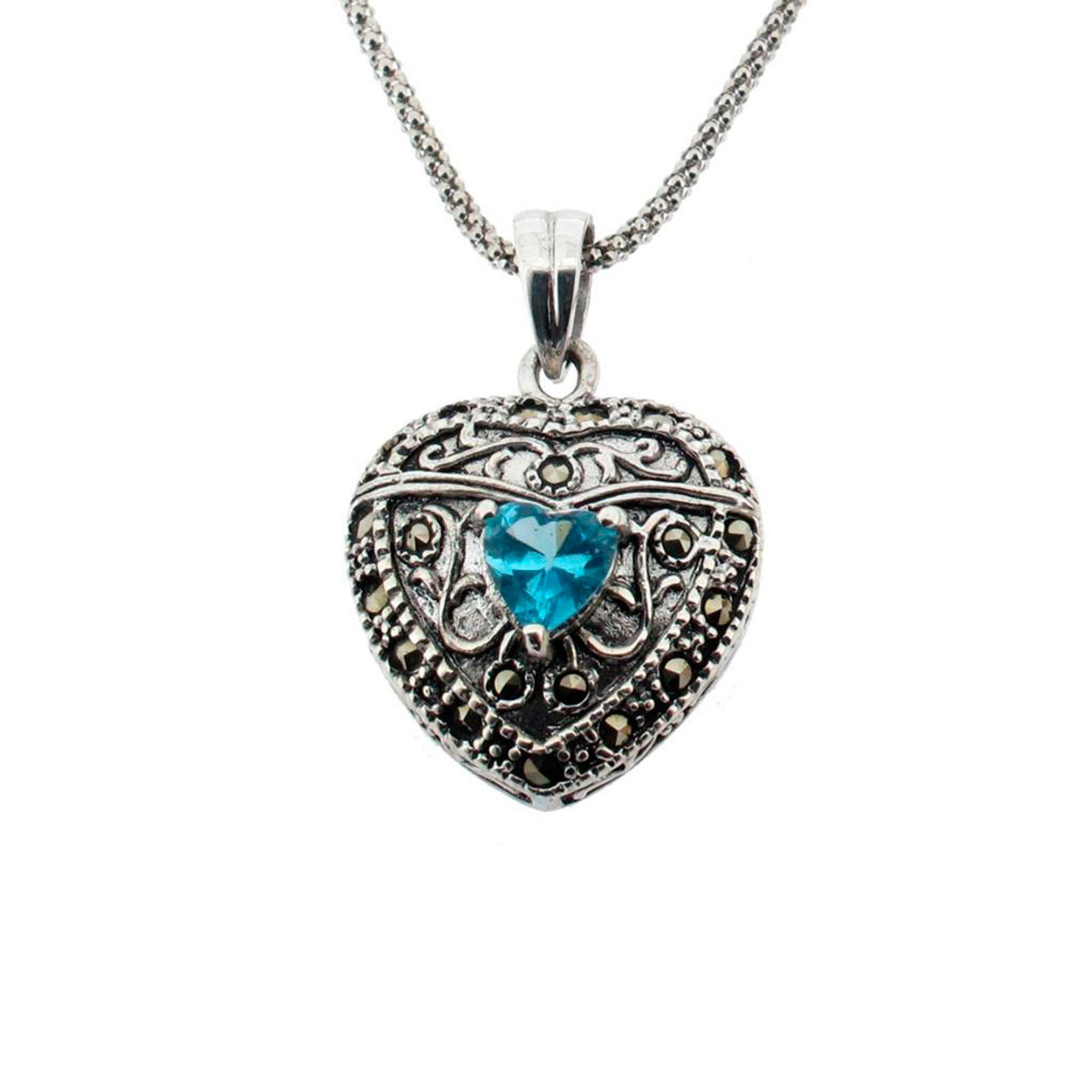 Vintage Handmade 925 Sterling Silver Genuine Tourmaline Gemstone Antique Heart Pendant Necklace