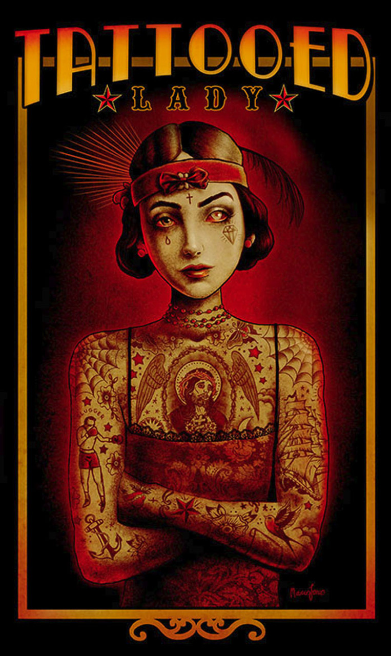 Amazoncom Circus Freak Show Tattoo Girl Retro Metal Painted Art Poster  Metal Iron Painting 16x12 Inch Tin Signs Posters  Prints