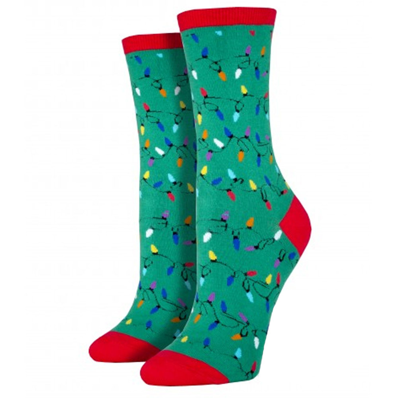 Women's Crew Socks Holiday Christmas Lights Green - Purple Leopard Boutique
