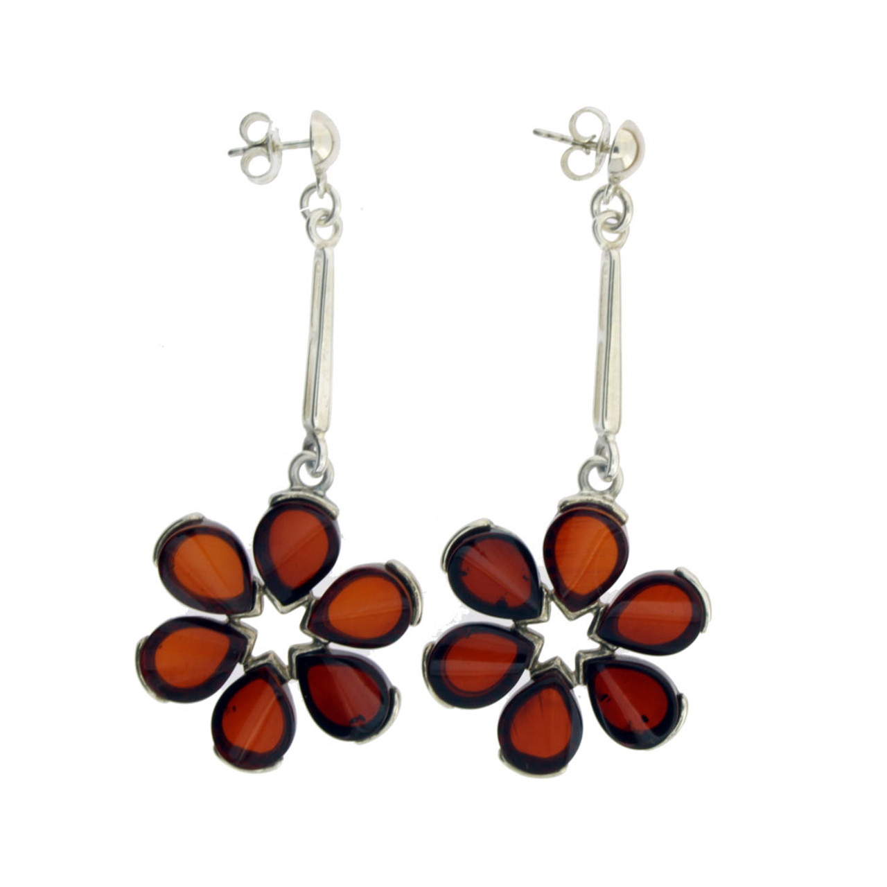 Amber Flower Dangle Earrings Sterling Silver - Purple Leopard Boutique
