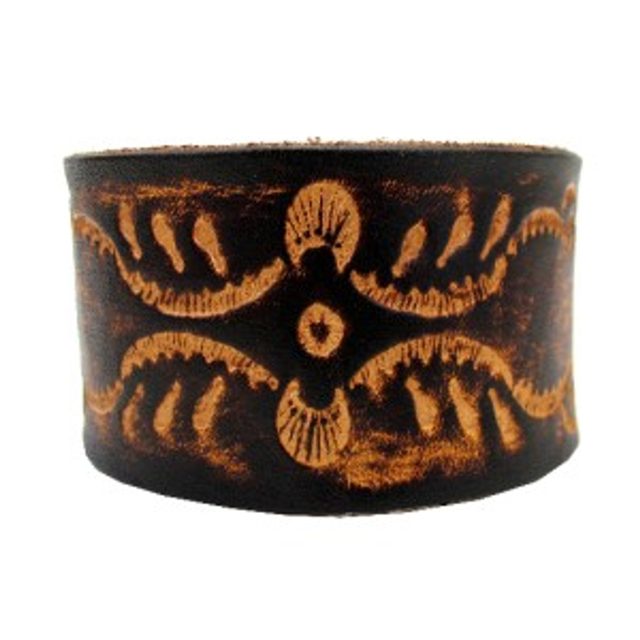 Brown Cuff Leather Bracelet Unisex Embossed Wristband Rock Punk Gothic ...