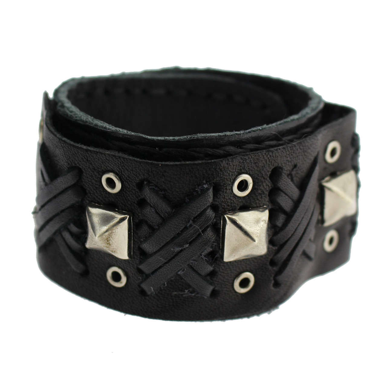 Leaf Leather Cuff Bracelet Black - edocollection