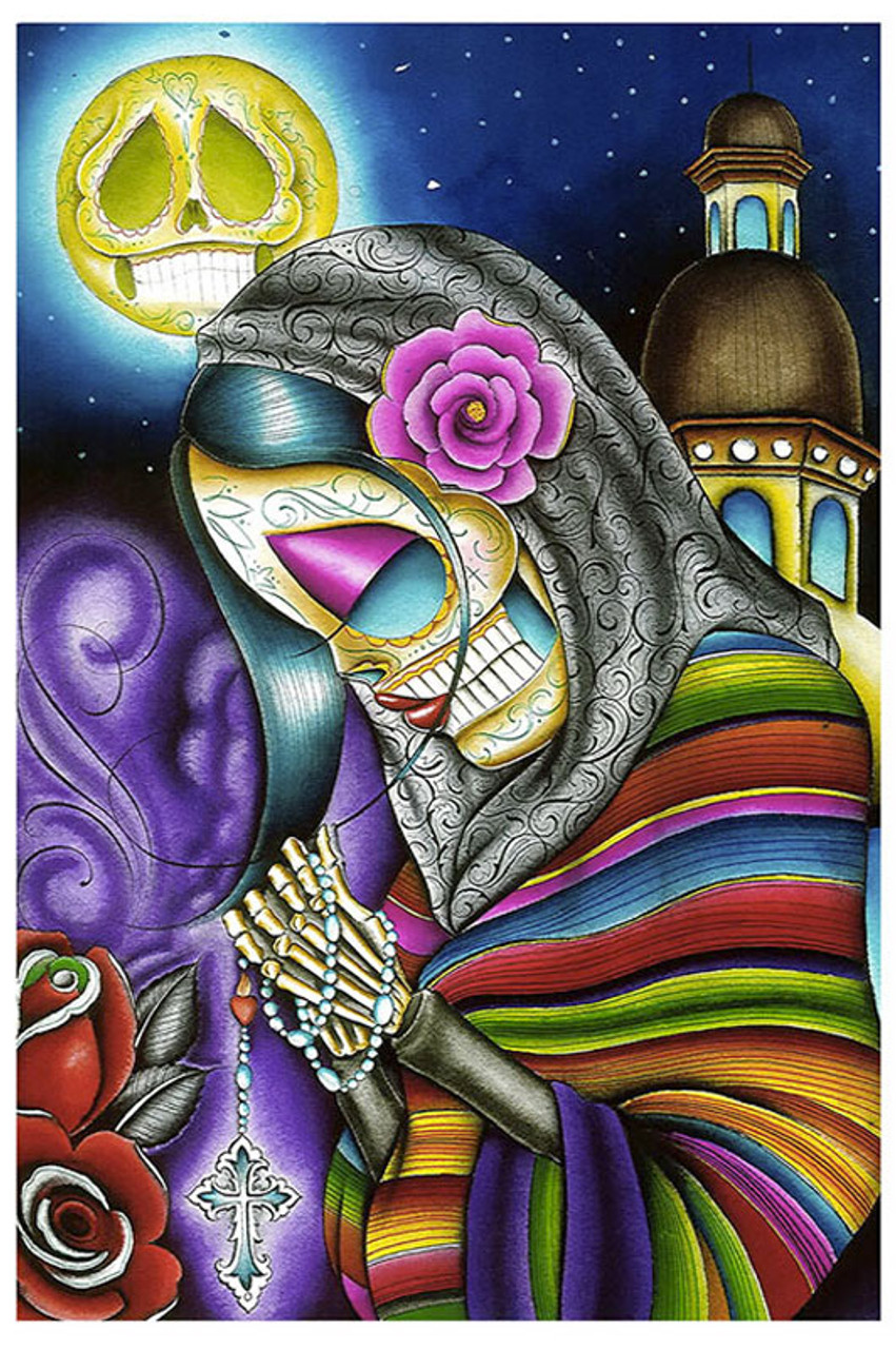 Pray For Us by Dave Sanchez Fine Art Print Day of the Dead Sugar Skull -  Purple Leopard Boutique