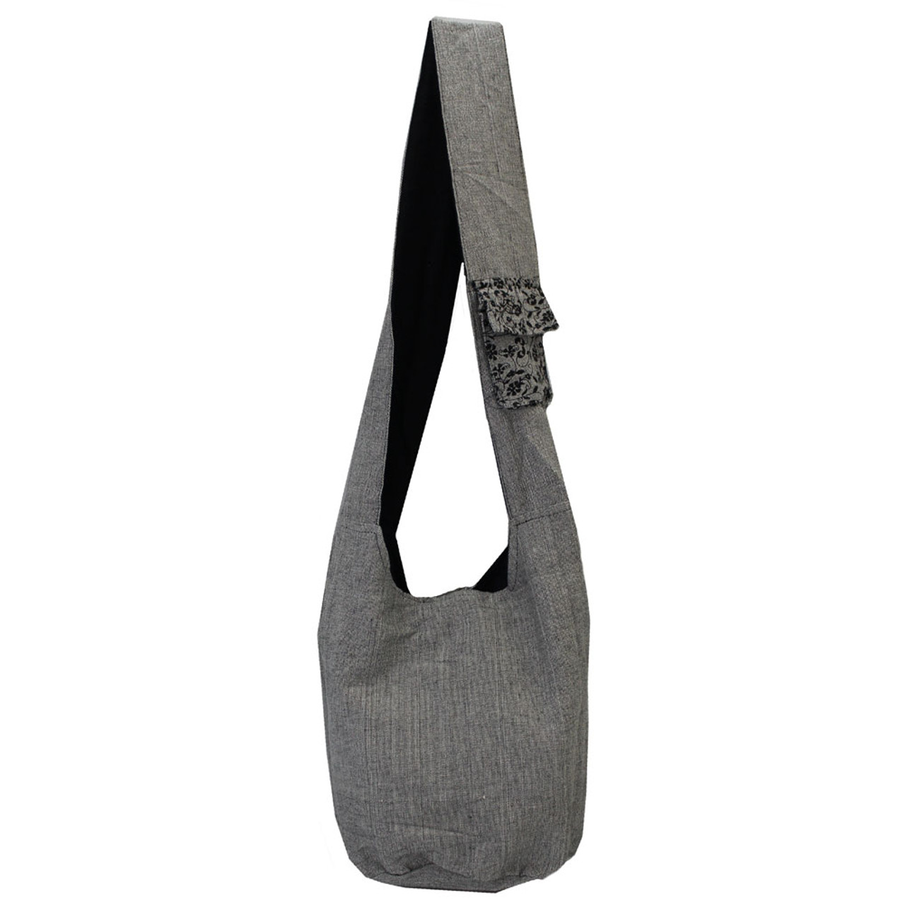 Gray Cotton Sling Bag Purse with OM Design - Purple Leopard Boutique