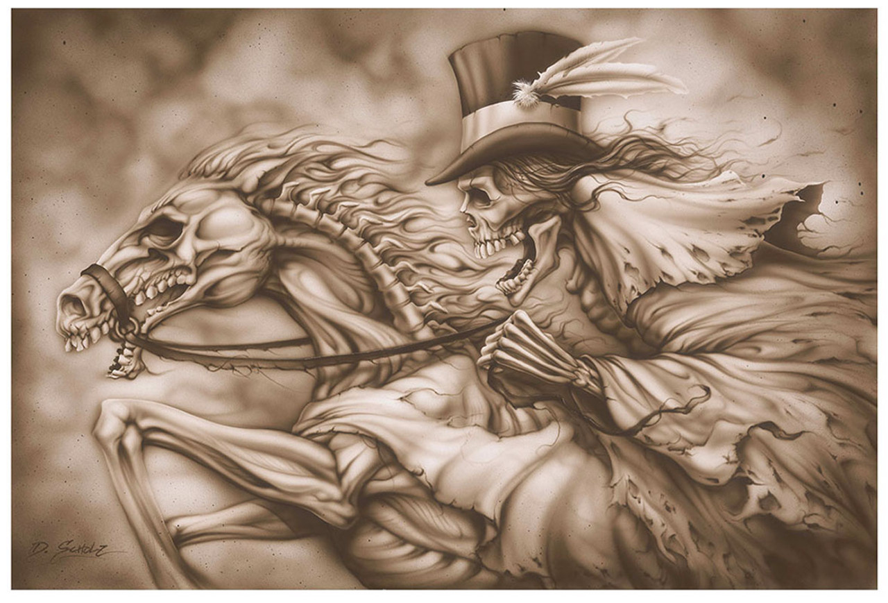 Skeleton on Horseback Back Tattoo