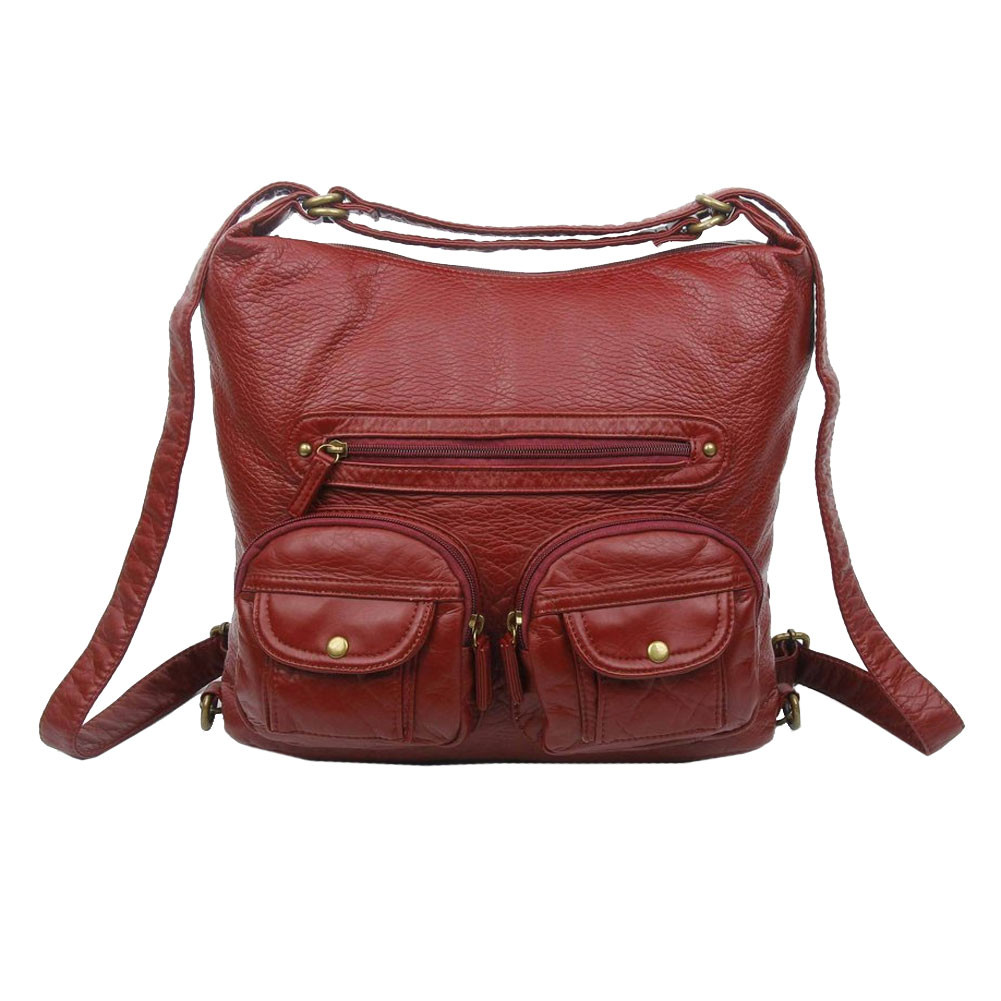Convertible Crossbody Backpack Purse Burgundy Vegan Leather