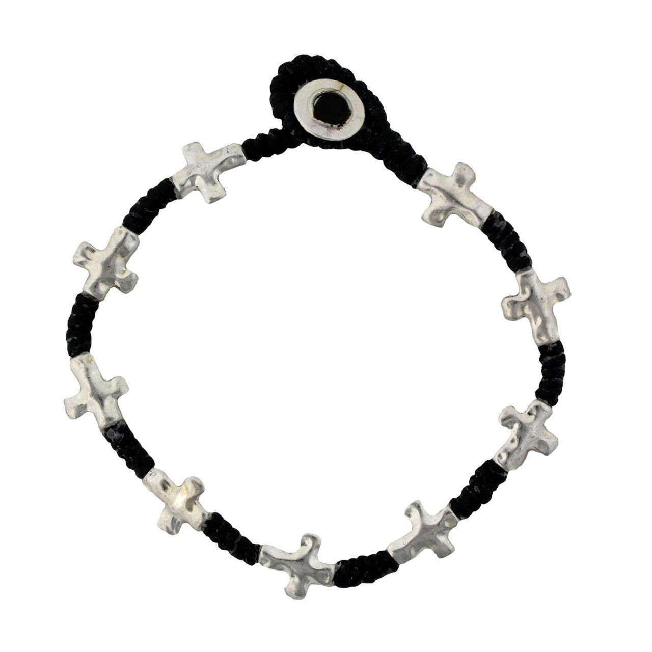 Silver Alloy Cross Bracelet Wrist Jewelry Waxed Linen Wristband