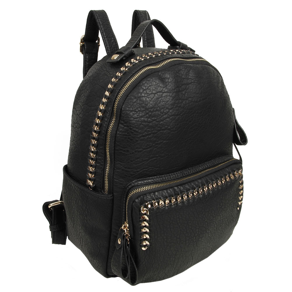 black faux leather backpack purse Vintage Drawstring Backpack, interior zipped pockets Black Faux Suede Baby Rebel