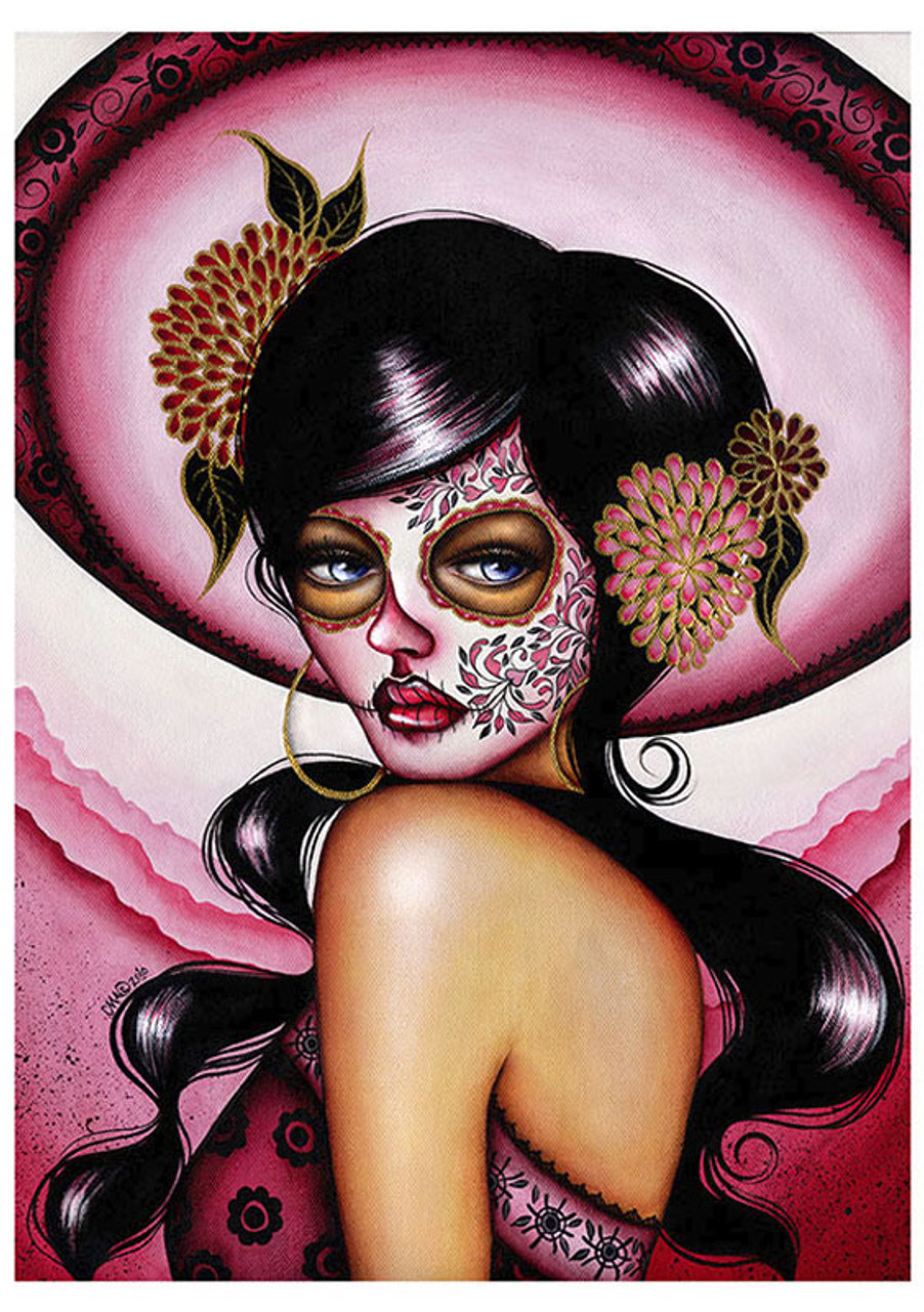 Pink Sombrero by Cat Ashworth Tattoo Art Print Sugar Skull Mask ...