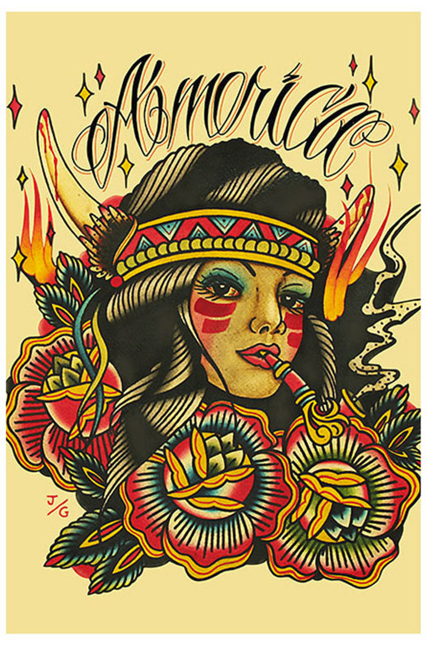 B&W American Indian Girl 1 - ArtWear Tattoo