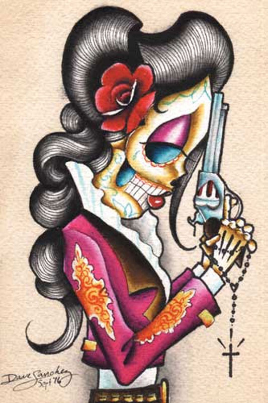 Sugar Skulls & Roses Tattoo Design