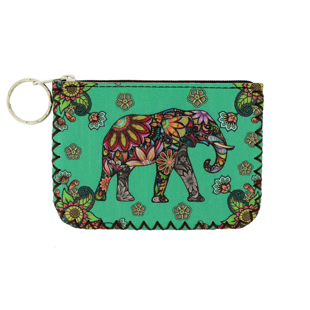 Colorful Elephant and Floral Design Coin Purse