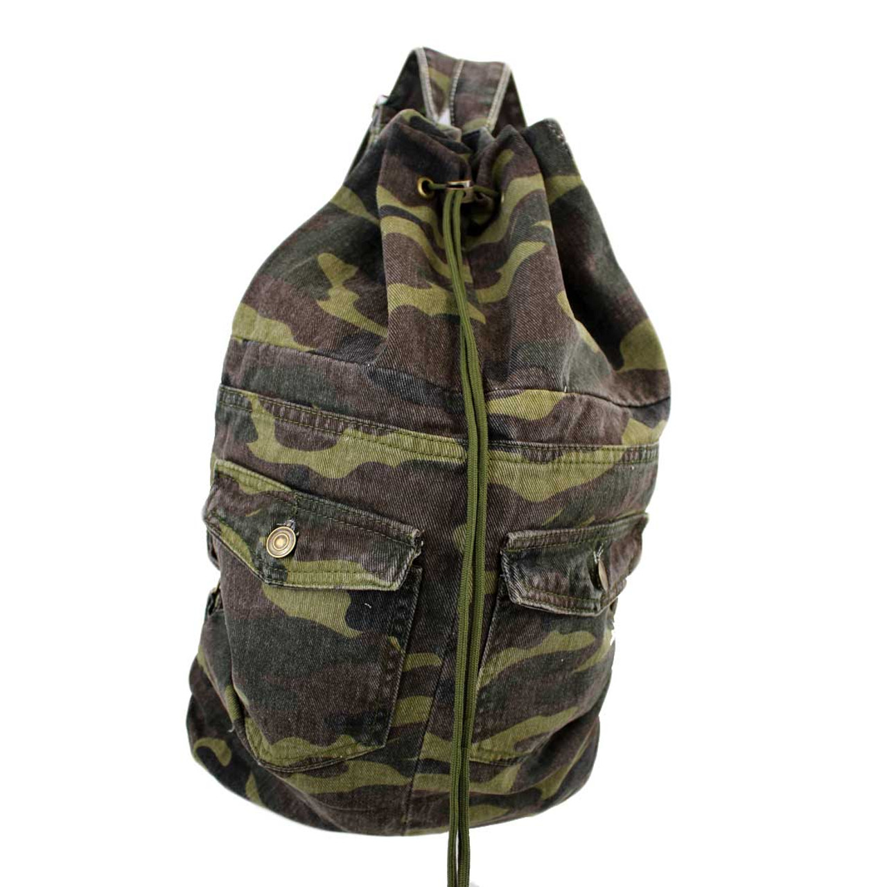 Jean Backpack Sack with Drawstring Leopard, Camouflage or Blue Denim