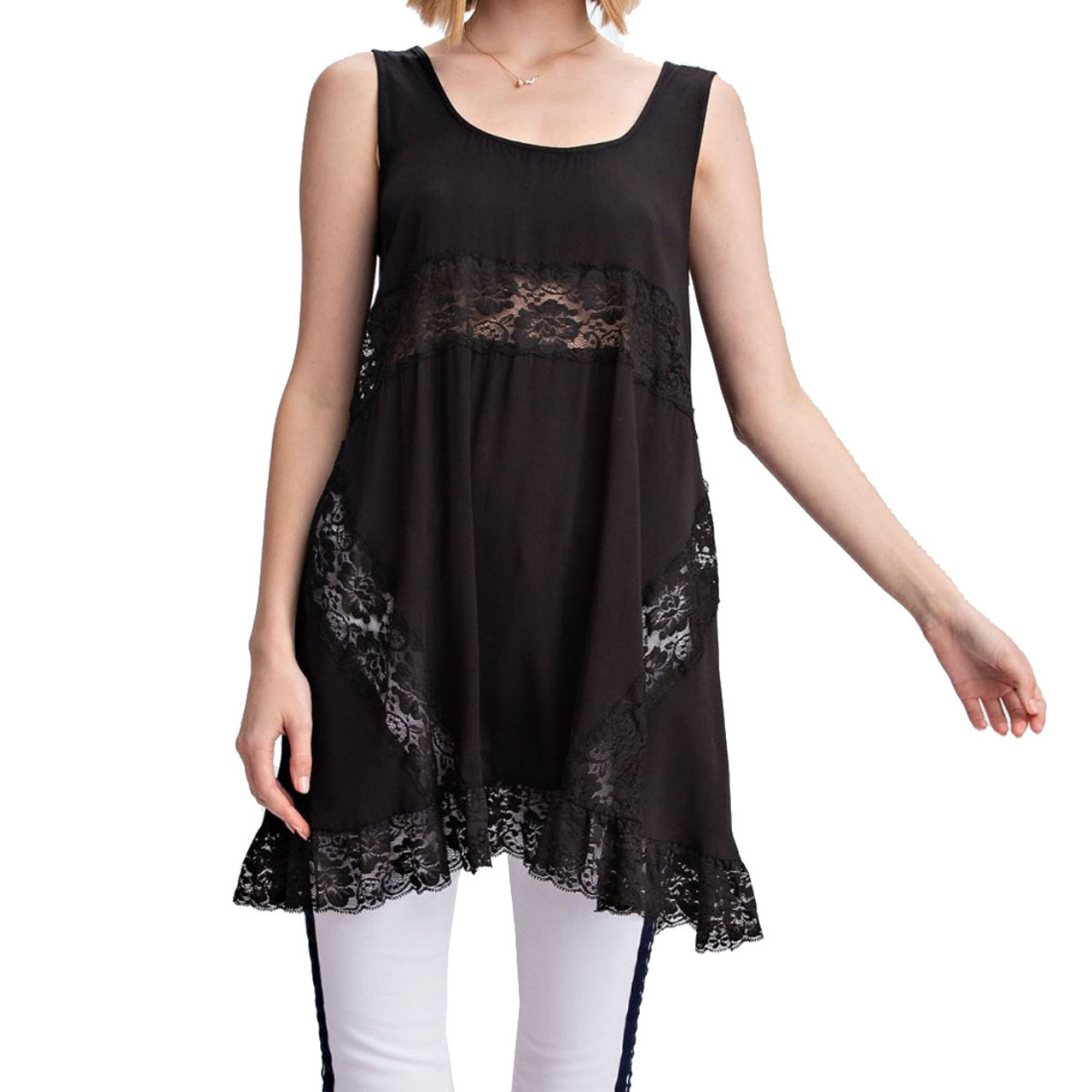 black lace tunic top