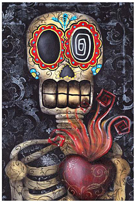 Skull on book アクリル原画 Skeletons Art Print Original Gouache Painting Dreamy Night Sky
