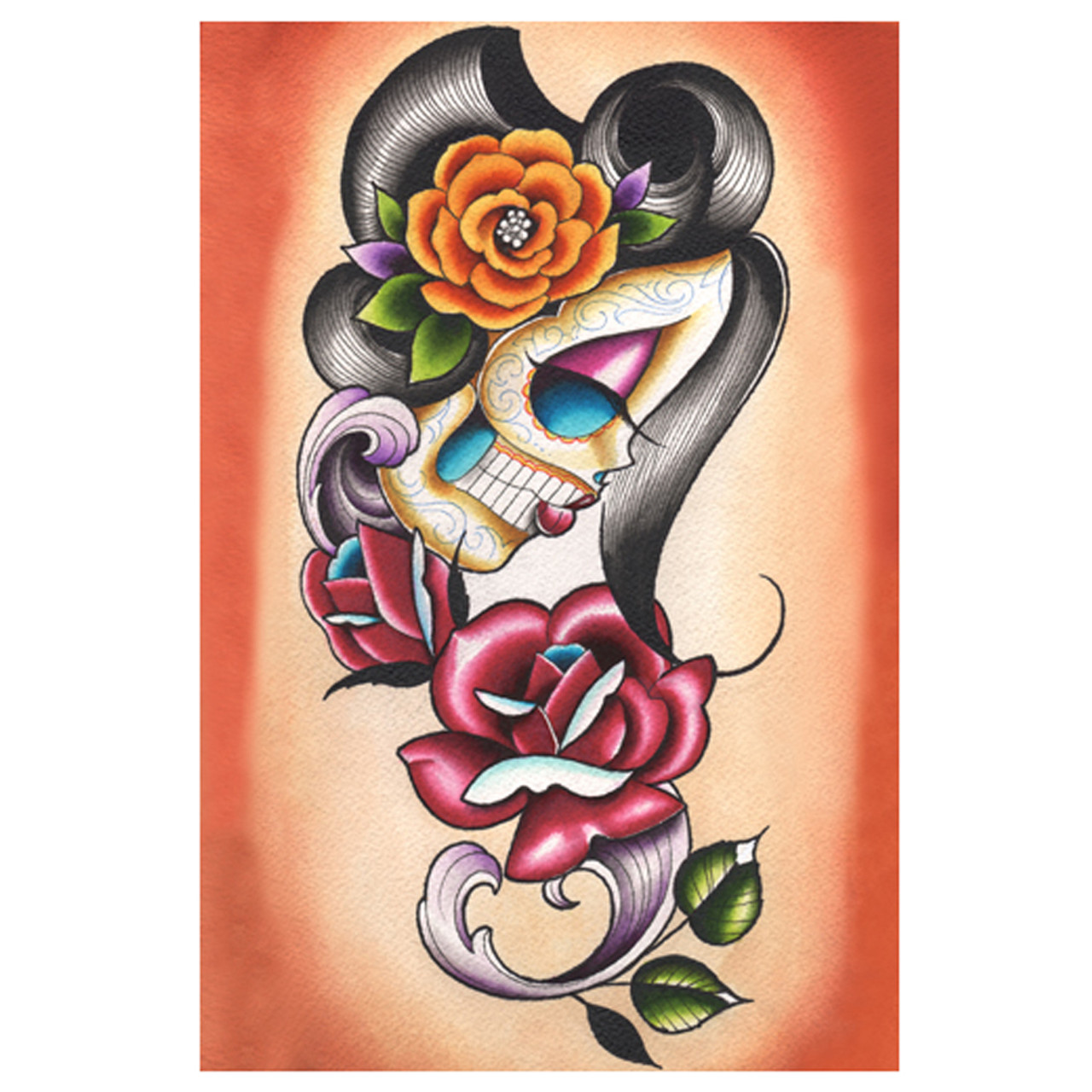 traditional sugar skull girl tattoo