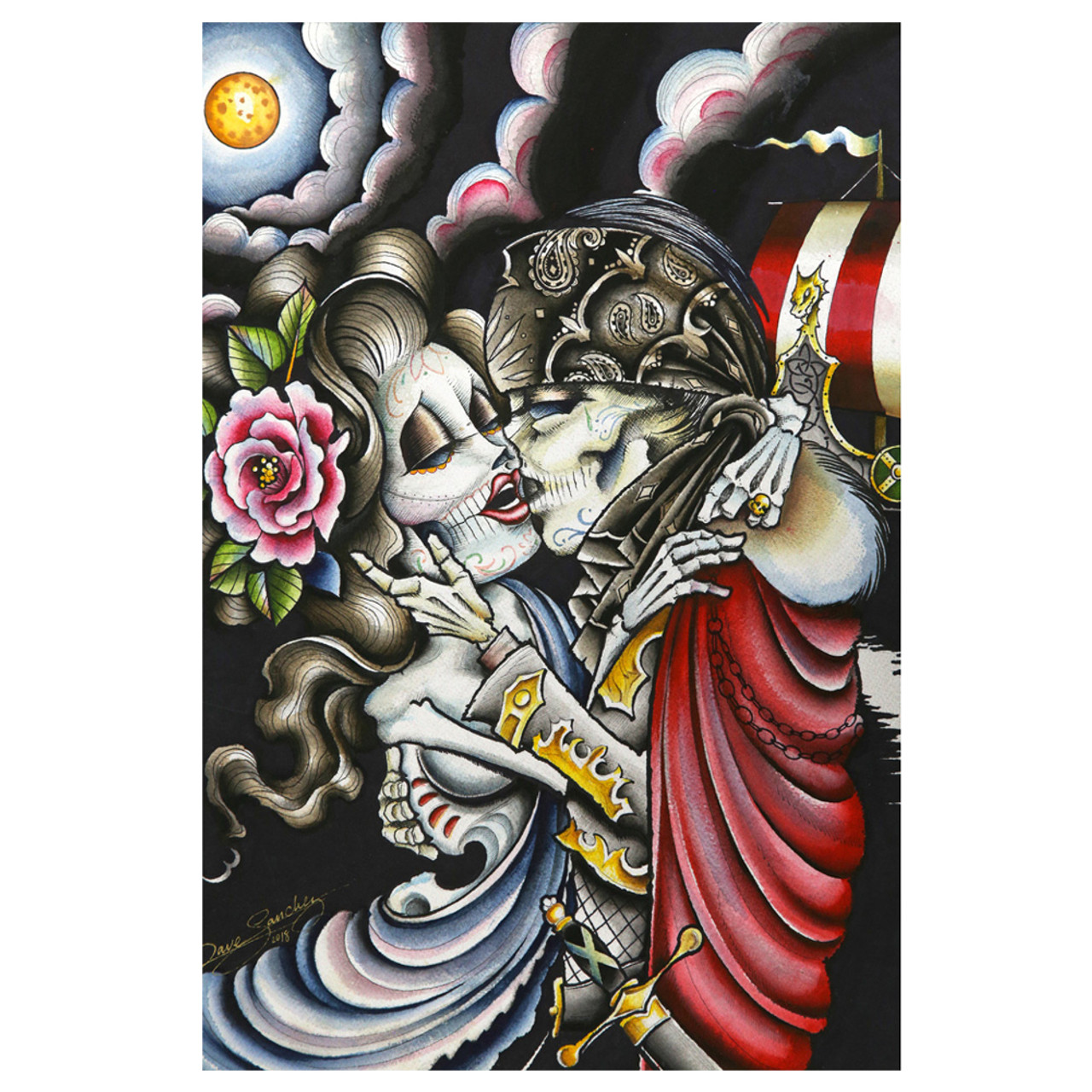 Home by Dave Sanchez Tattoo Art Print Day of the Dead Sugar Skull Couple in  Love  eBay