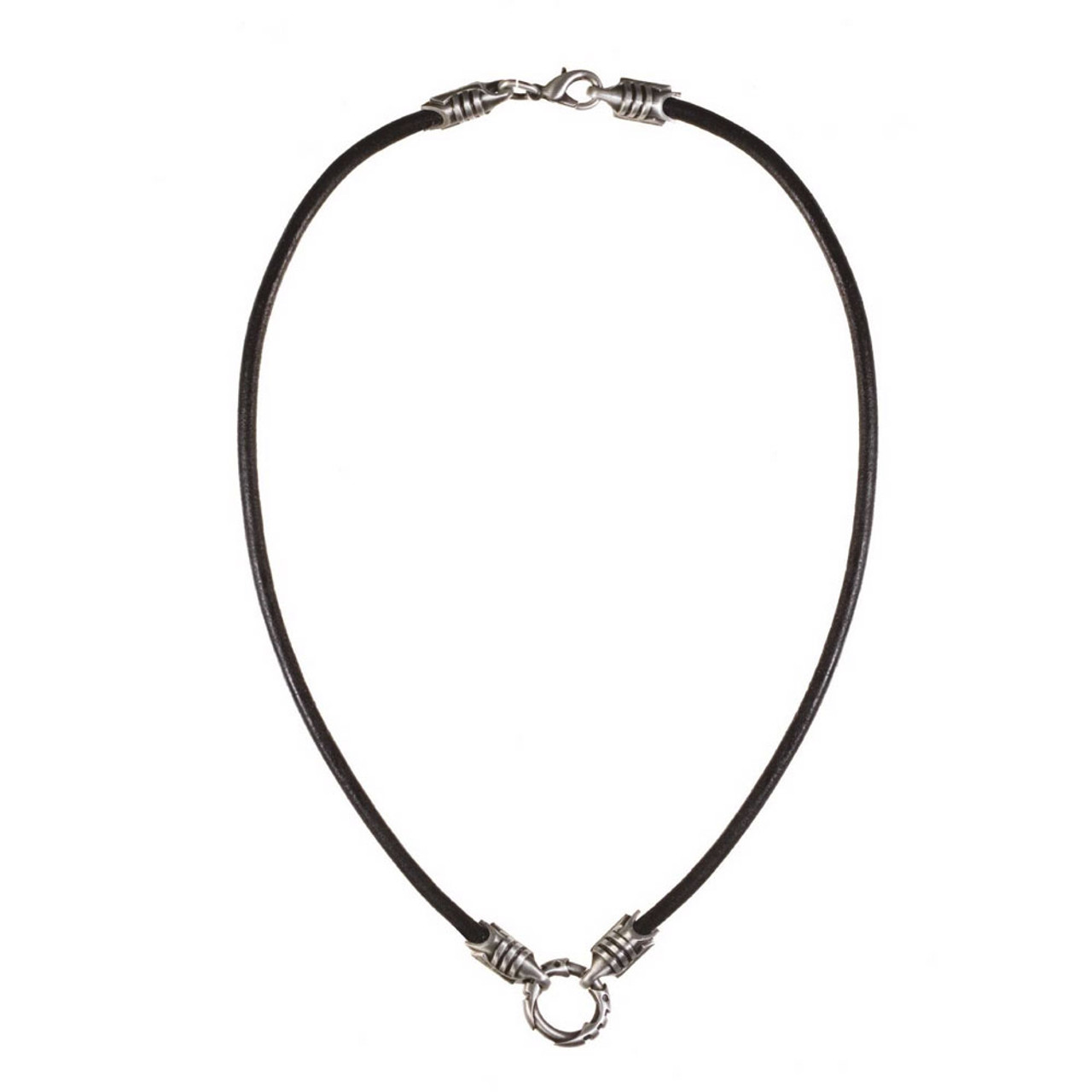 BICO Pacific Black Leather Cord Necklace Pewter Ends