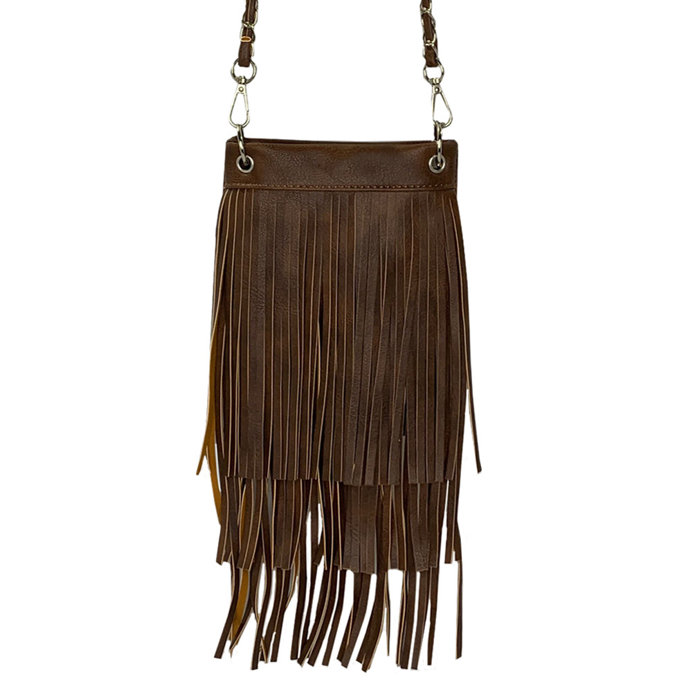 brown fringe purse