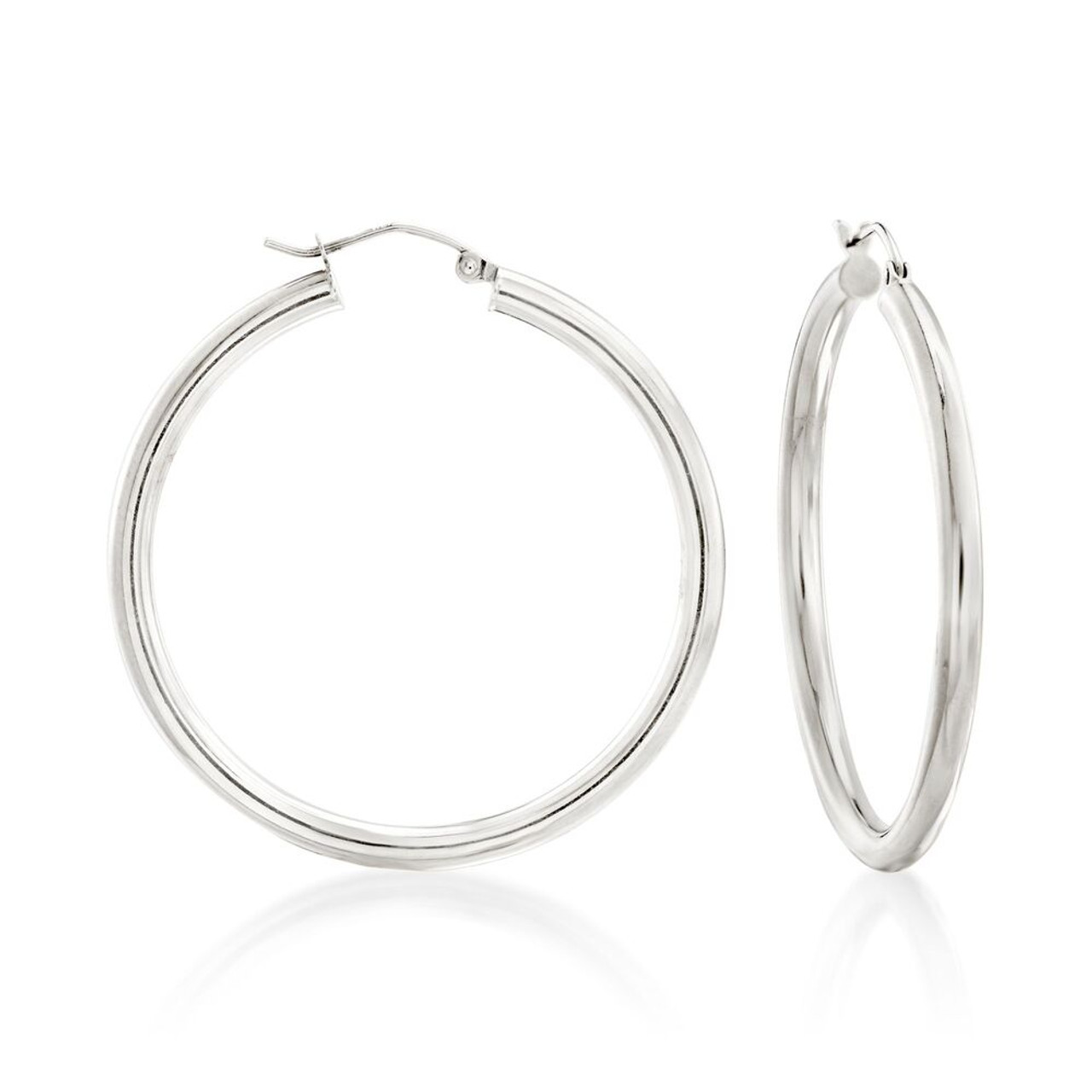 14K White Gold Diamond Cut Real 2mm Snap Closure Hoop Earrings Hinged –  Blue Apple Imports