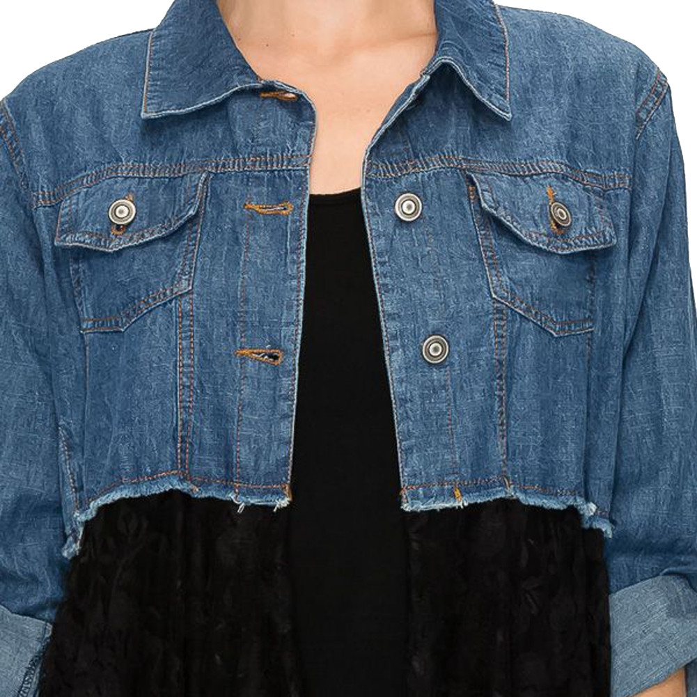 DENIM AND LACE SHIRT JACKET | PURPLE 