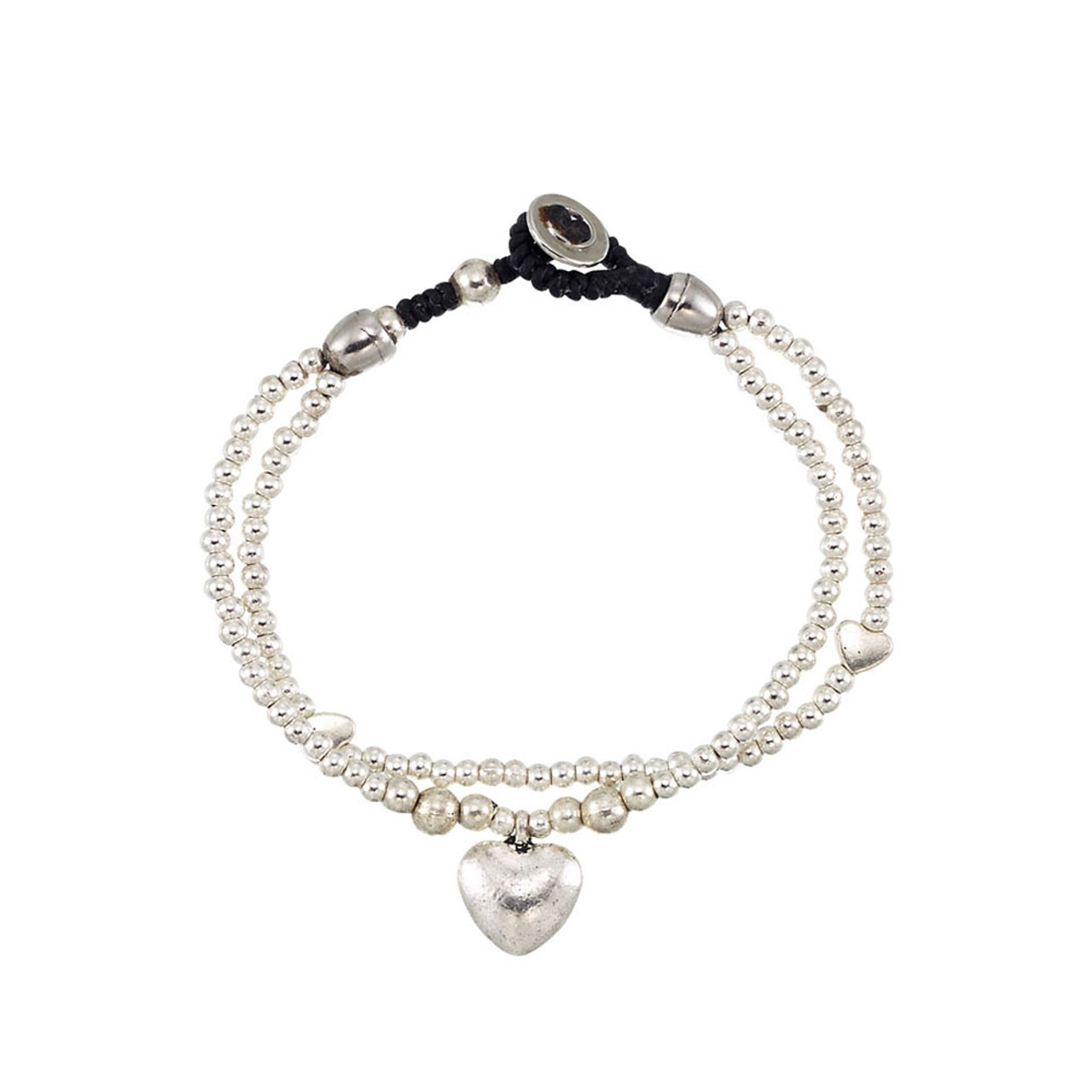 Two Strand Alloy Bracelet with Heart Jewelry Waxed Linen Wristband