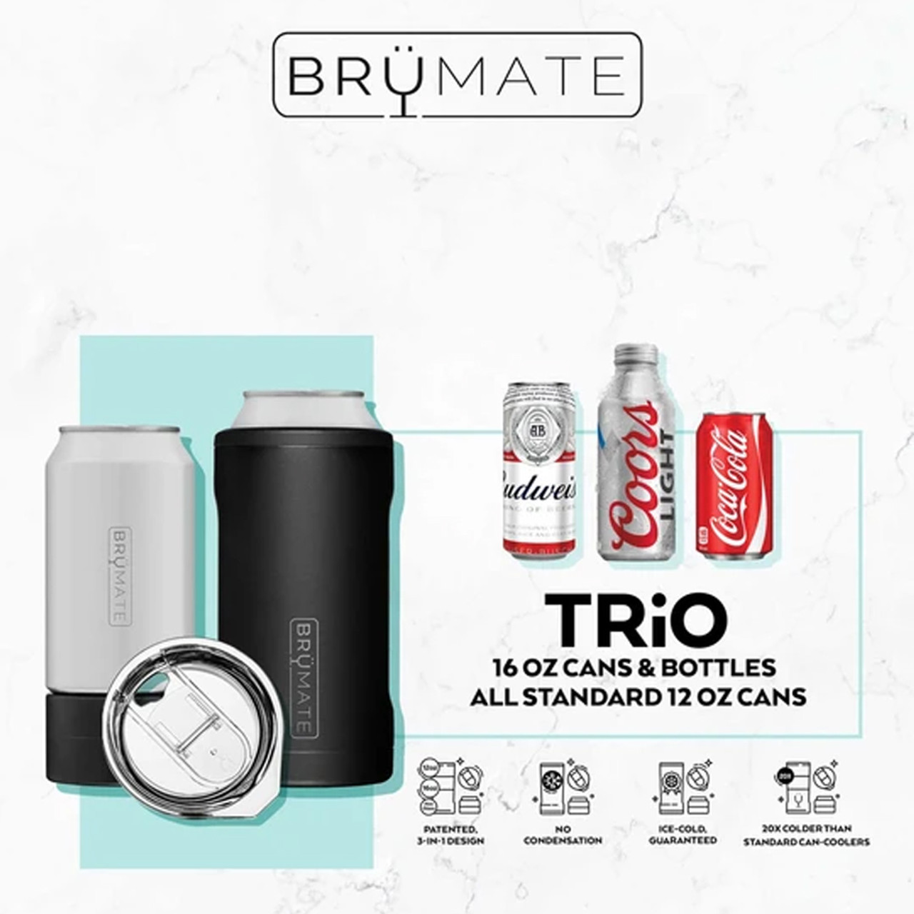 BruMate Glitter White Hopsulator Trio 3-in-1 Insulated Can Coolers