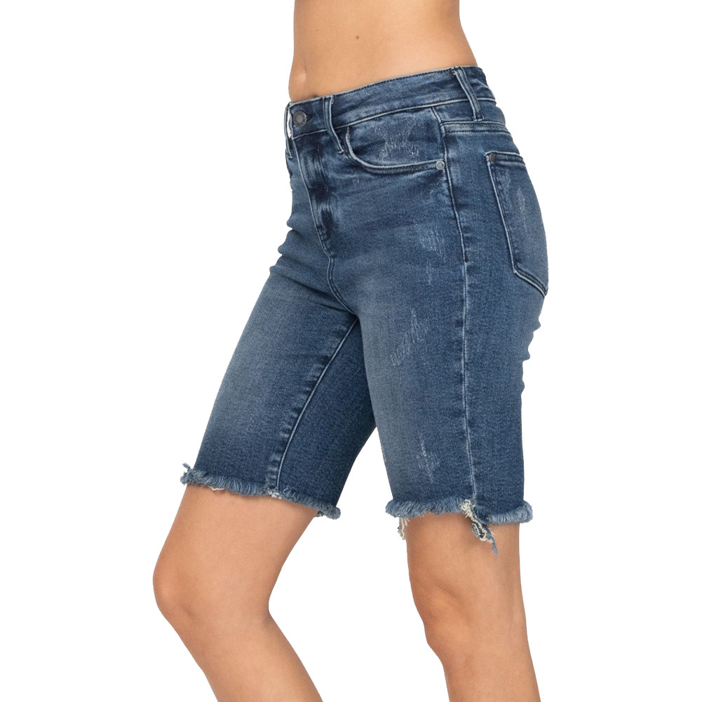 JUDY BLUE CUT OFF BERMUDA SHORTS PURPLE LEOPARD BOUTIQUE