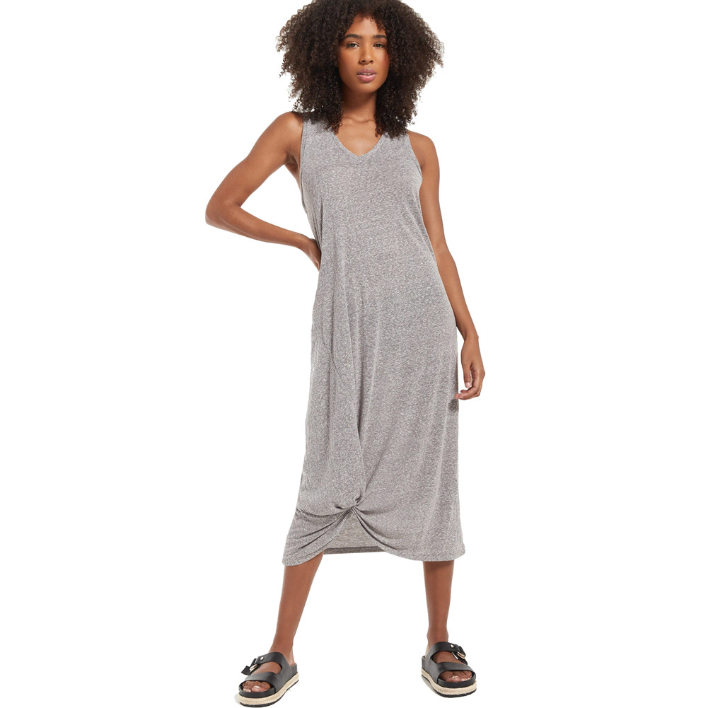 Z SUPPLY REVERIE GREY KNOTTED DRESS| PURPLE LEOPARD BOUTIQUE