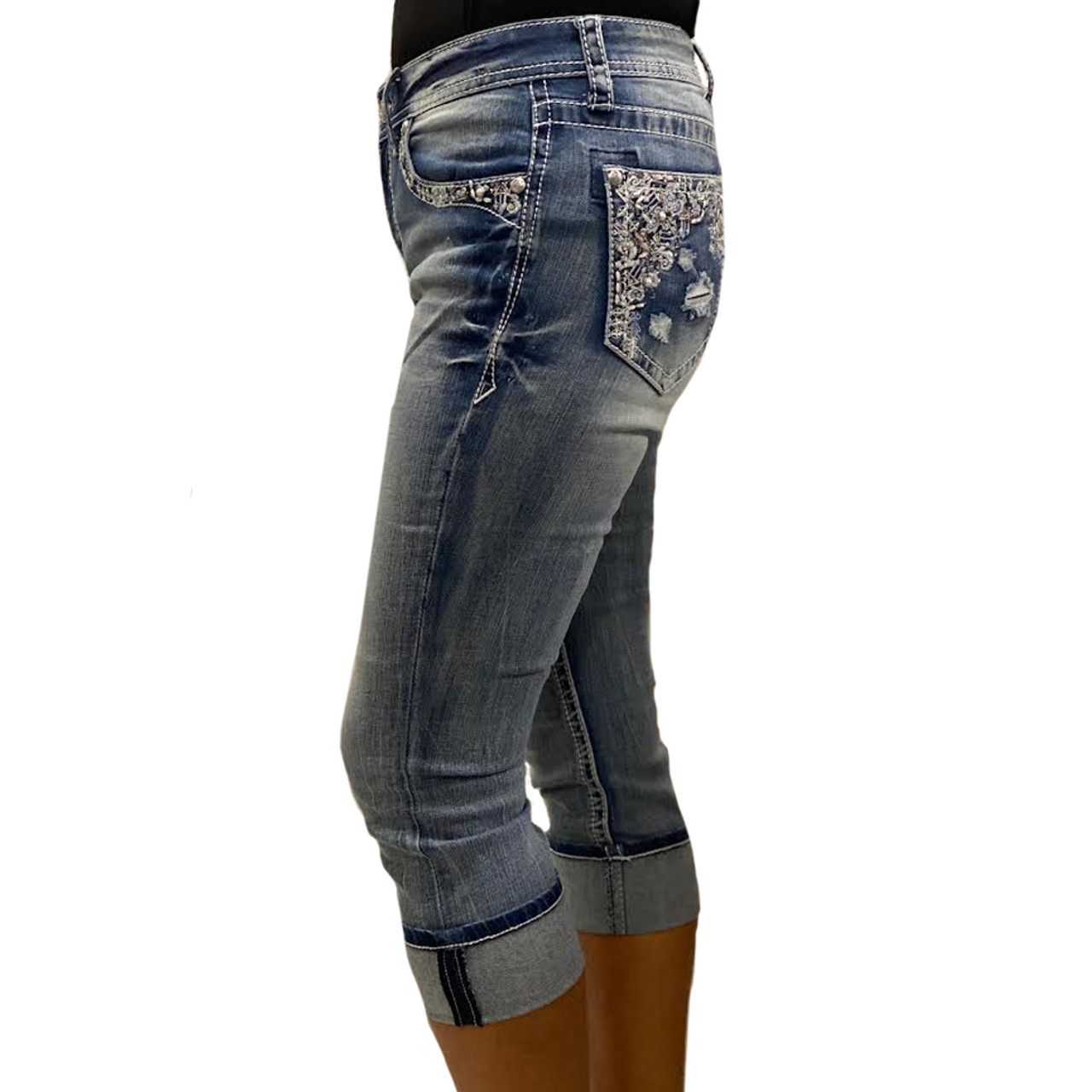 GRACE IN LA EMBROIDERED CAPRI JEANS | PURPLE LEOPARD BOUTIQUE | High Waist Jeans
