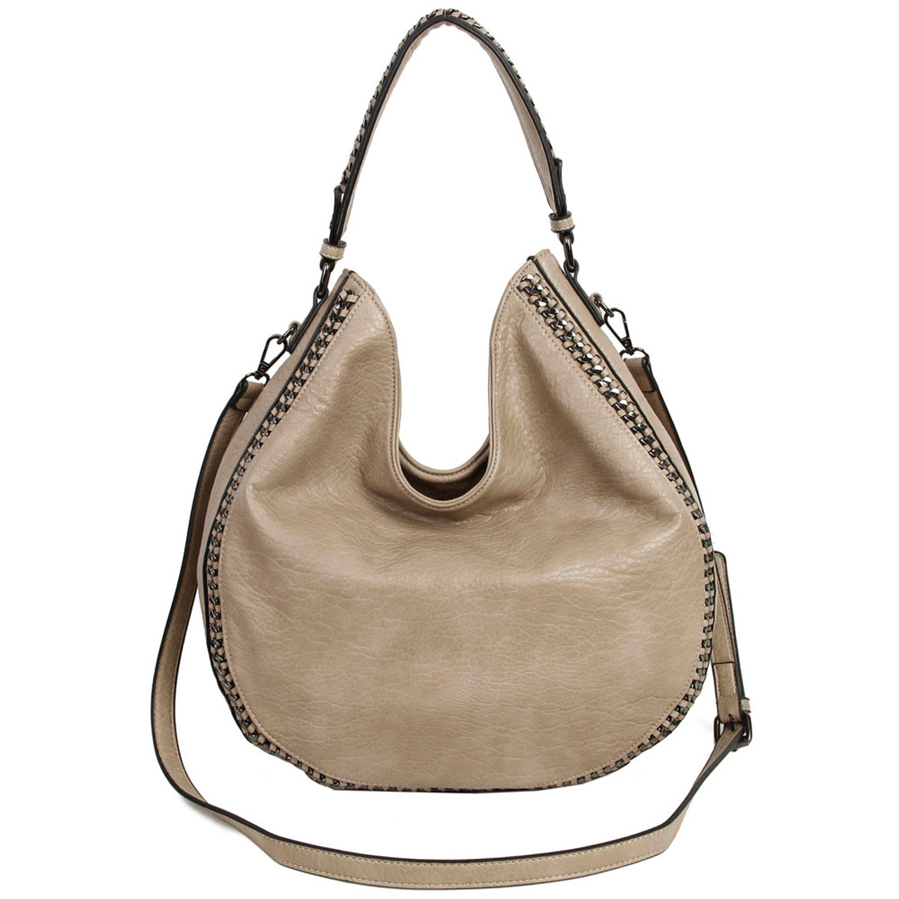 SONDRA ROBERTS WOVEN LEATHER TAUPE PURSE - Gem